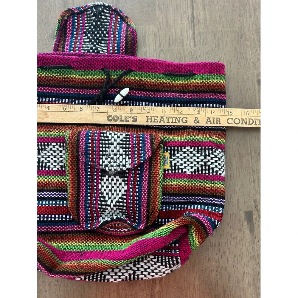 Artesanias Pinzon Woven Boho Backpack Multi Color Striped Drawstring Bag